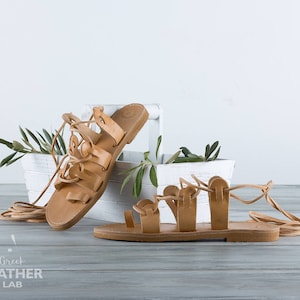 Sandales en cuir ATHENA, sandales spartiates grecques de couleur naturelle, sandales à anneau d'orteil, sandales à lacets, sandales pour femmes, chaussures pour femmes image 10
