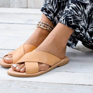 ANDROS X-strap sandals, Greek leather sandals, leather slides, summer sandals, leather sandals