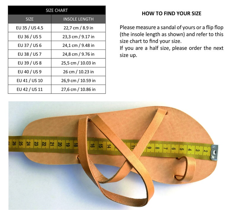 Size chart EU/US — how to measure foot length