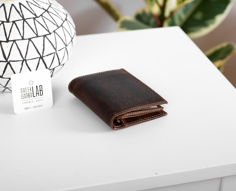 Personalized Leather Wallet for Men, Engraved mens wallet,Boyfriend gift, Personalized gift, Anniversary gift for him, Gift for Dad Rugged Brown