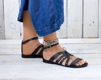 IKARIA Leather sandals, Greek sandals, Flat sandals, Greek leather sandals, summer shoes, Leather chic sandals
