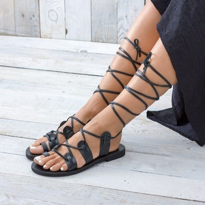 ATHENA Black Lace up Gladiator Greek Leather Sandals for Women - Etsy