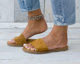 Suede slides, women greek sandals, leather slides, handmade sandals, women sandals "Hera"