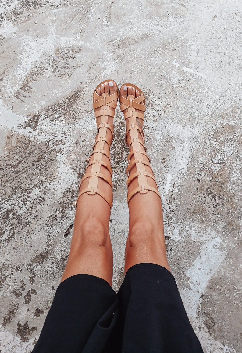 Natural veg-tan gladiator sandals — women’s Greek leather flats
