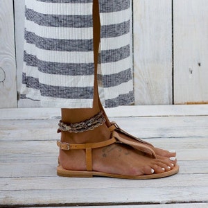Side view natural T-Strap flats — ankle strap