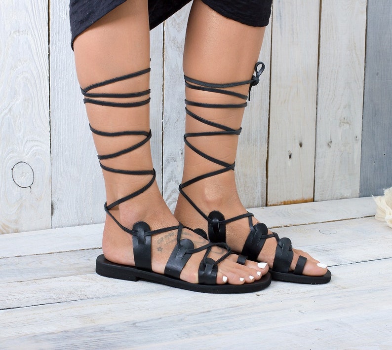ATHENA black lace up gladiator Greek leather sandals for women | Etsy