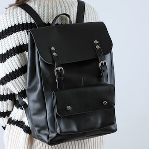 Black Leather backpack, Black Rucksack, Womens laptop backpack, Laptop backpack, Womens backpack, Leather Rucksack, Greek Leather bag, Gift image 4