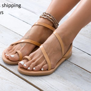 Sandalias SYROS, sandalias de cuero griego para mujer, sandalias de cuero para mujer, sandalias griegas antiguas, Griechische Leder Sandalen Natural