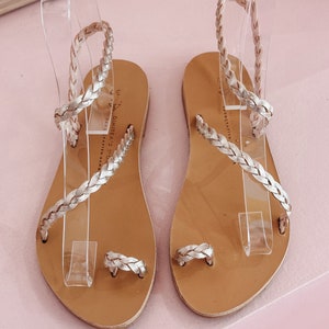 sandales en cuir grec pour femmes, sandales en cuir pour femmes, sandales dorées, sandales Griechische Leder, anneau d'orteil, SYROS tressé or Gold