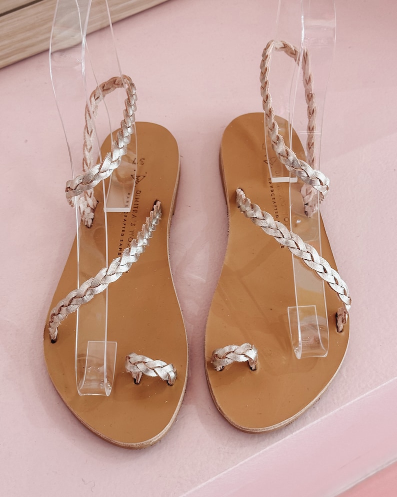 sandales en cuir grec pour femmes, sandales en cuir pour femmes, sandales dorées, sandales Griechische Leder, anneau d'orteil, SYROS tressé or Gold