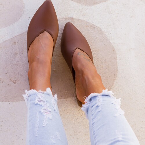 Mules Shoes for Women Brown Leather Mules Pointy Shoes - Etsy Denmark