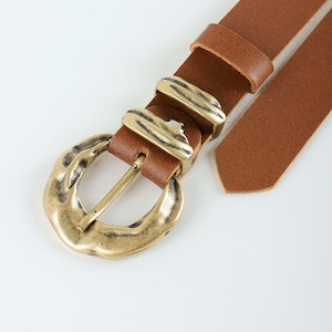 LORI boho brown leather belt women, bronze buckle, genuine cow leather, brown belt with buckle, gift for her
