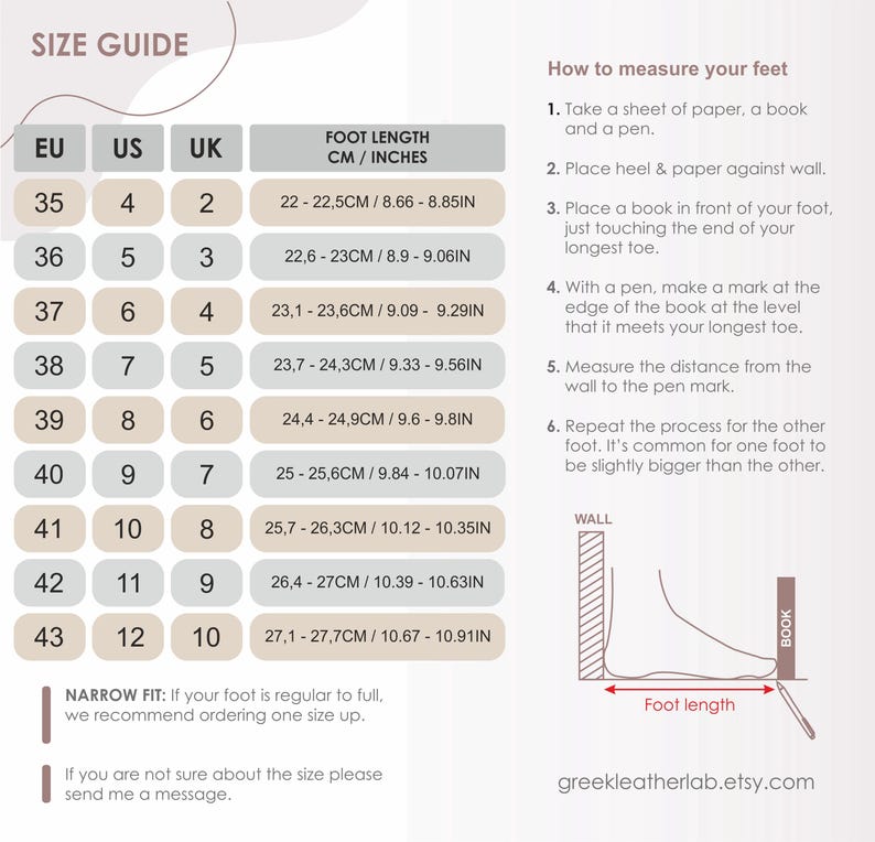 Size chart and how to measure foot length — EU to US guide