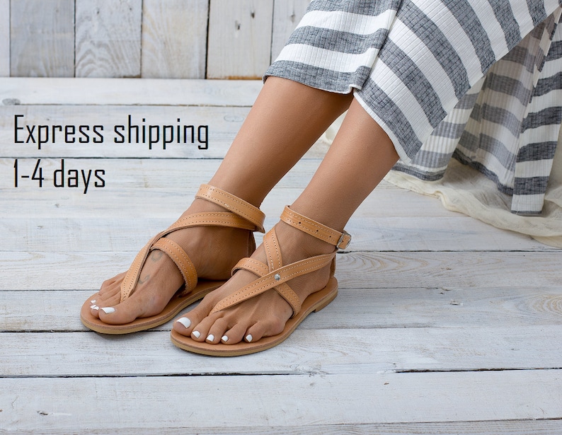 PAROS natural vegetable-tanned gladiator sandals — handmade in Greece