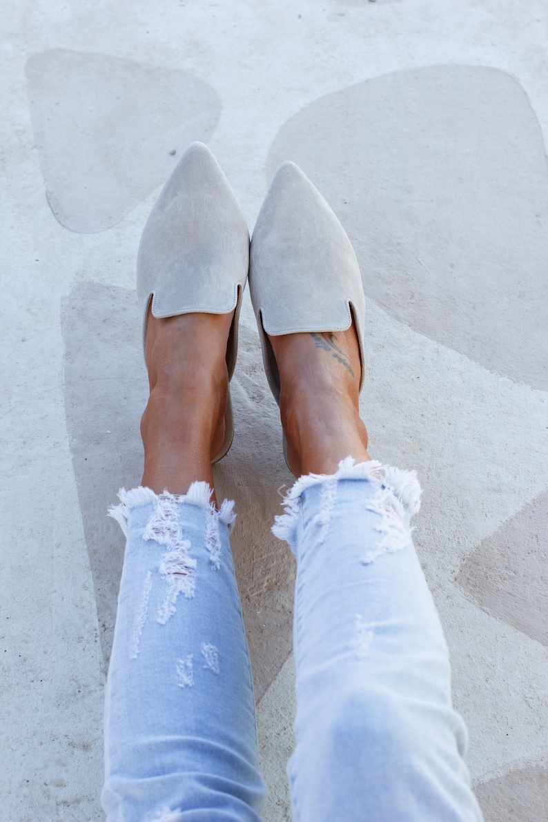 Handmade in Greece — Loraine grey suede mules