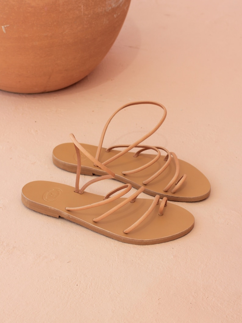 CARIATIS leather sandals, leather sandals women, handmade Greek sandals, strappy sandals, flat sandals, natural colour sandals, gift for her image 4