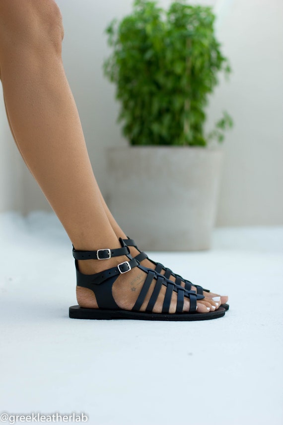 Gladiator Sandals Black Leather Sandals Greek Sandals -