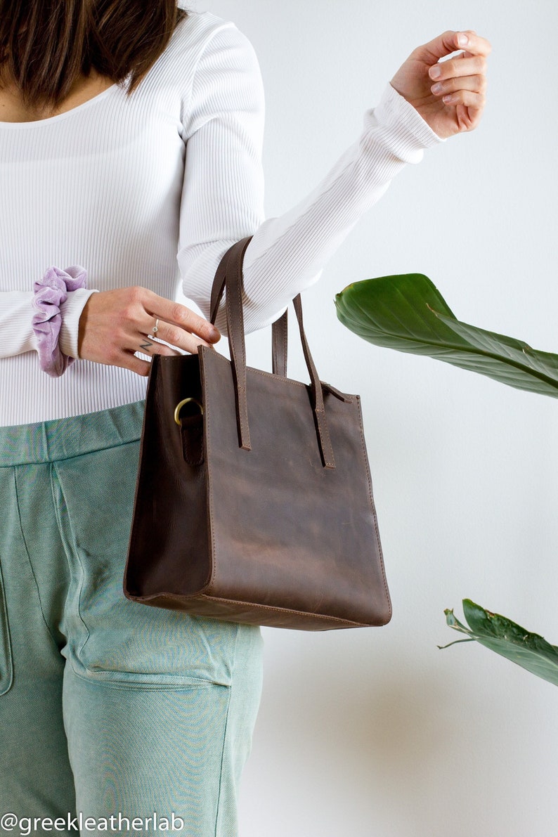 Crossbody Handbag, full grain leather tote, Leather Bag, Leather handbag, Top Handle bag , Evening handbag, Shoulder bag, gift for her RUGGED BROWN