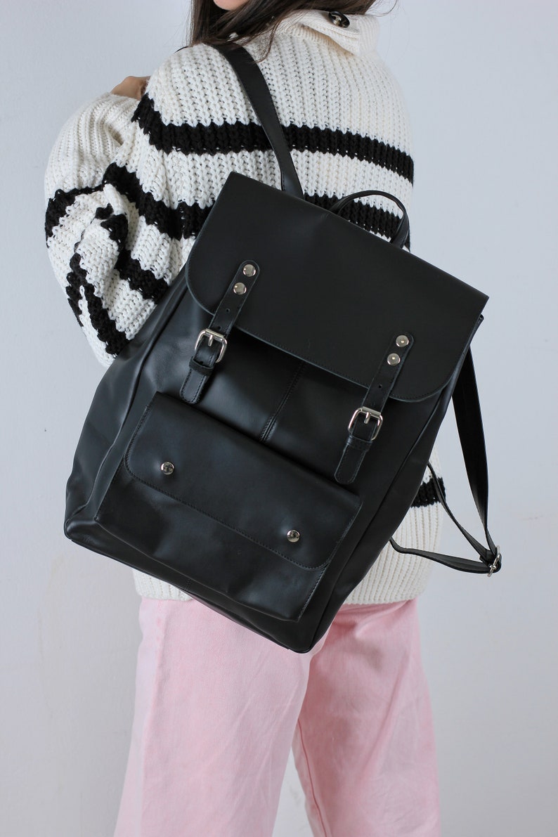 Black Leather backpack, Black Rucksack, Womens laptop backpack, Laptop backpack, Womens backpack, Leather Rucksack, Greek Leather bag, Gift image 5
