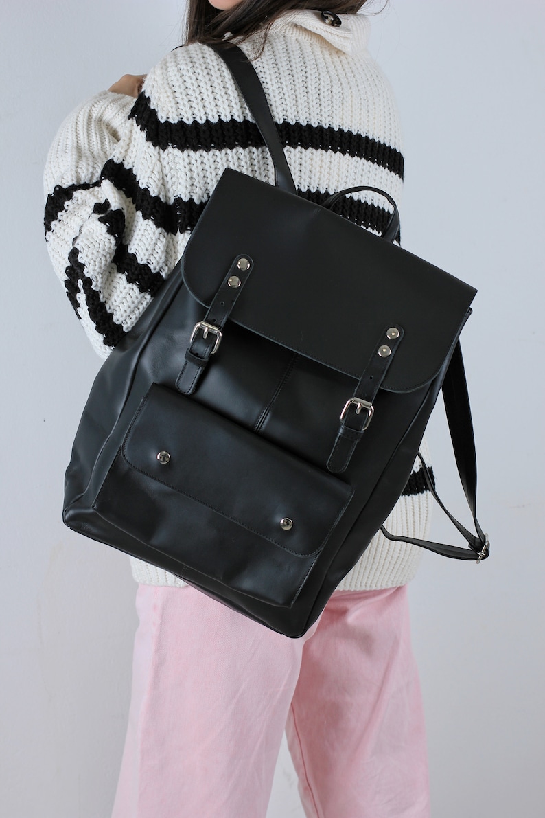 Black Leather backpack Gift Black Rucksack Womens backpack Laptop backpack Womens laptop backpack Greek Leather bag Leather Rucksack