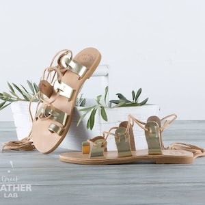 Sandales en cuir ATHENA, sandales spartiates grecques de couleur naturelle, sandales à anneau d'orteil, sandales à lacets, sandales pour femmes, chaussures pour femmes image 8
