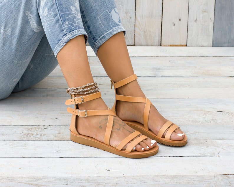 CHIOS leather sandals, women Greek leather sandals, Strappy sandals, women shoes, womens leather sandals, ankle cuff sandals from Greece image 7