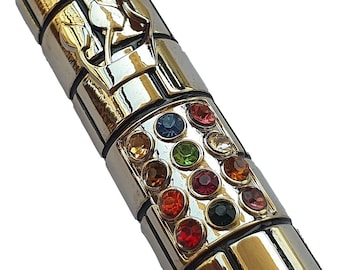 Mezuzá para coche para protección – Amuleto judío de viaje, regalo de judaica israelí, Shin Mezuzá con piedras de las 12 tribus