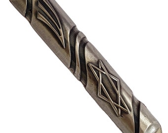 5" Pewter mezuzah oblique lines mezuza Star of David / royal lion emblem need 10cm kosher scroll FREE SHIPPING