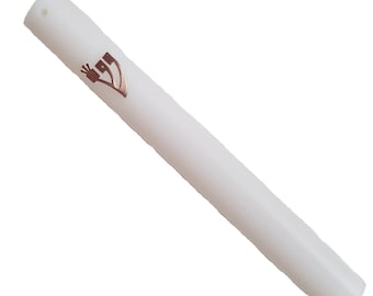 LOT OF TWO plastic white mezuzah cases that need 10 or 12 cm scrolls / klaf with Jerusalem western wall or "shin" design from Israel