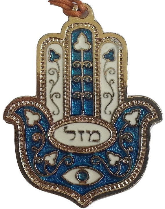 Cyan / turquoise  little HAMSA charm from Israel for evil eye protection and luck kabbalah