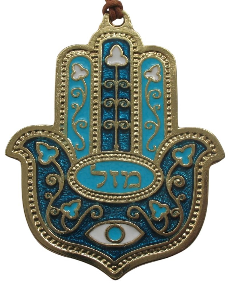 Cyan / turquoise little HAMSA charm from Israel for evil eye protection and luck kabbalah Cyan