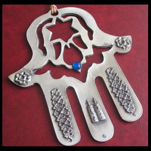 Schöne metallische HAMSA mit bösen Blick Schutz Kaballah Torah David Stern