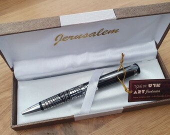 Elegant Ballpoint Pen Silver Tone Jerusalem Design with Hebrew / English Travelers Prayer Gift With Presentation Box Israel