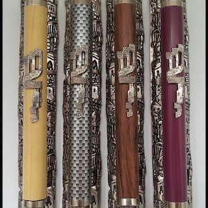 6&quot; Pewter mezuzah with amazing Jerusalem background multiple color choice from Israel need 12cm scroll kosher or non kosher klaf