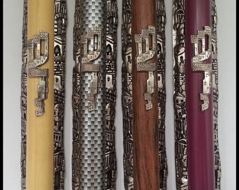 6" Pewter mezuzah with amazing Jerusalem background multiple color choice from Israel need 12cm scroll kosher or non kosher klaf
