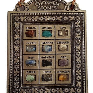 Decorative 12 choshen gems wallhanging ornament with the Israel tribes real stones , bible Exodus psalms in Hebrew or English