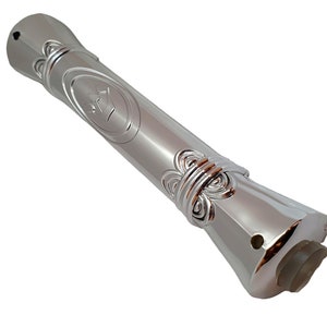Plastic royal silver glowing mezuzah case 6&quot; / 15cm with &quot;shin&quot; design need 12cm scroll from Israel FREE SHIPPING