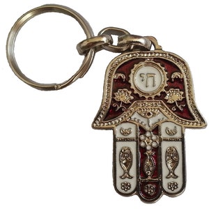 Porte-clés Hamsa chai / shadai / mazal (חי \ שד"י\ מזל) breloque anti-oeil en fer à cheval poisson d'Israël