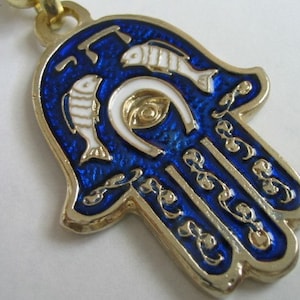 Glückliche Hamsa bunte Evil Eye Fisch KeyRing Israel Jüdische Hebräisches Travelers Prayer