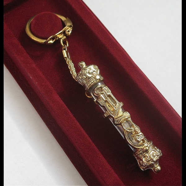 Gold or silver Mezuzah style keychain with travel bless scroll amulet from Jerusalem Israel charm