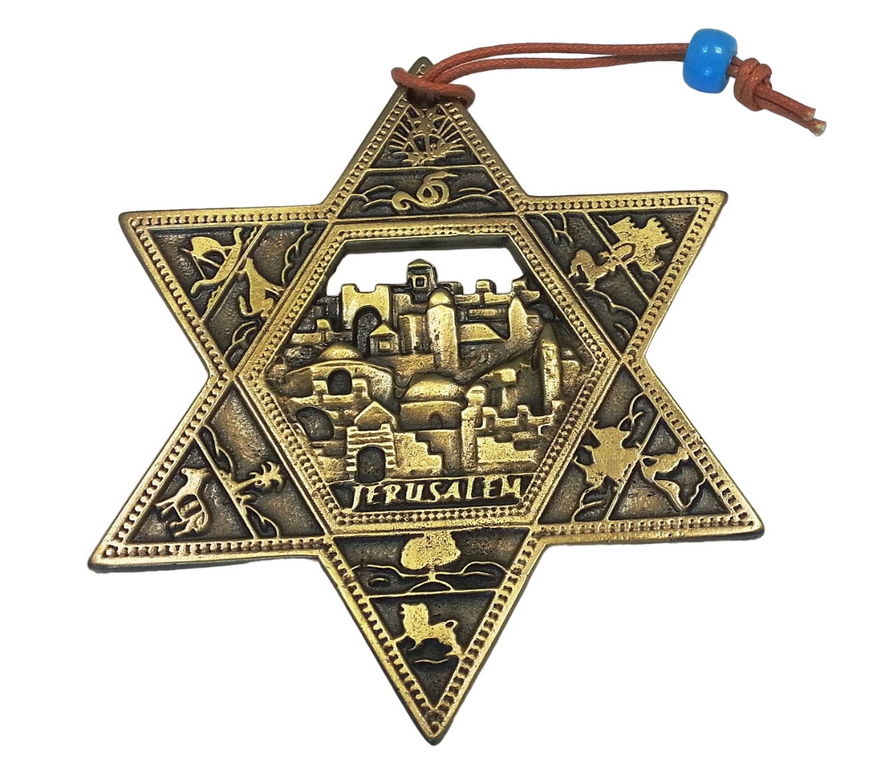 Décoration Murale Étoile De David (Magen David) - Artisanat Israélien, Nuances De Bleu, 12.7 X 11 Cm