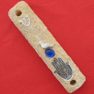 Ongelooflijke 4" stenen mezoeza mezoeza met hamsa en duif uit Israël heeft een rol van 7 cm nodig GRATIS VERZENDING