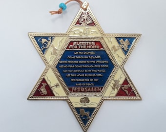 6" Star of David with English  / Hebrew home bless from Israel & Jerusalem symbols