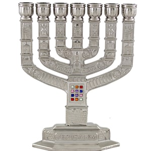 Gouden/zilverkleurige menora uit Israël Jeruzalem oude stad en tempelontwerp 12 hoshen-stenen GRATIS VERZENDING