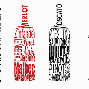 SVG Red White Wine Word Bottles Cutting File DXF, AI Commercial Personal Use