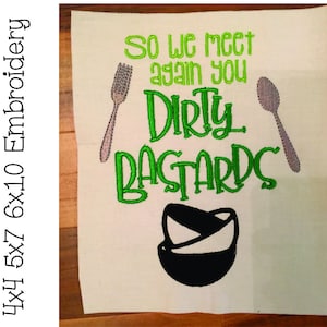 4x4 5x7 6x10 Dirty Bastards Dishes Instant Download Digital Embroidery File Design