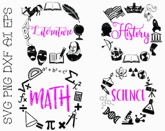 SVG Subject School Monogram Frame Cutting File DXF, AI Commercieel Persoonlijk Gebruik