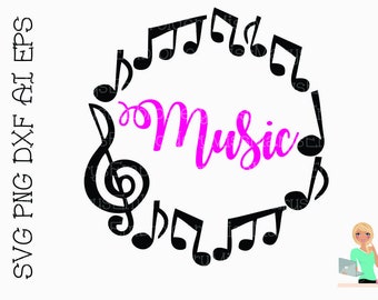 SVG Music Subject Monogram Frame Cutting File DXF, AI Commercial Personal Use