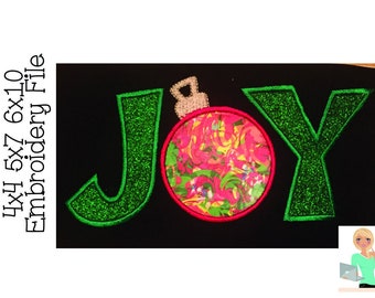 Joy Applique | Embroidery Design | Christmas Embroidery | Christmas Applique | Instant Download | 4x4 5x7 6x10