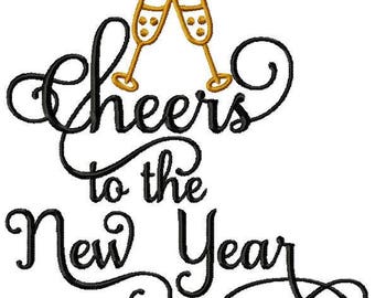 4x4, 5x7, 6x10 Cheers to the New Year Design Star Saying Instant Download Embroidery File